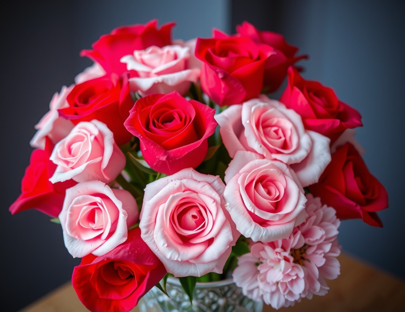 Aşk Buketi - Kırmızı güller ve pembe karanfiller