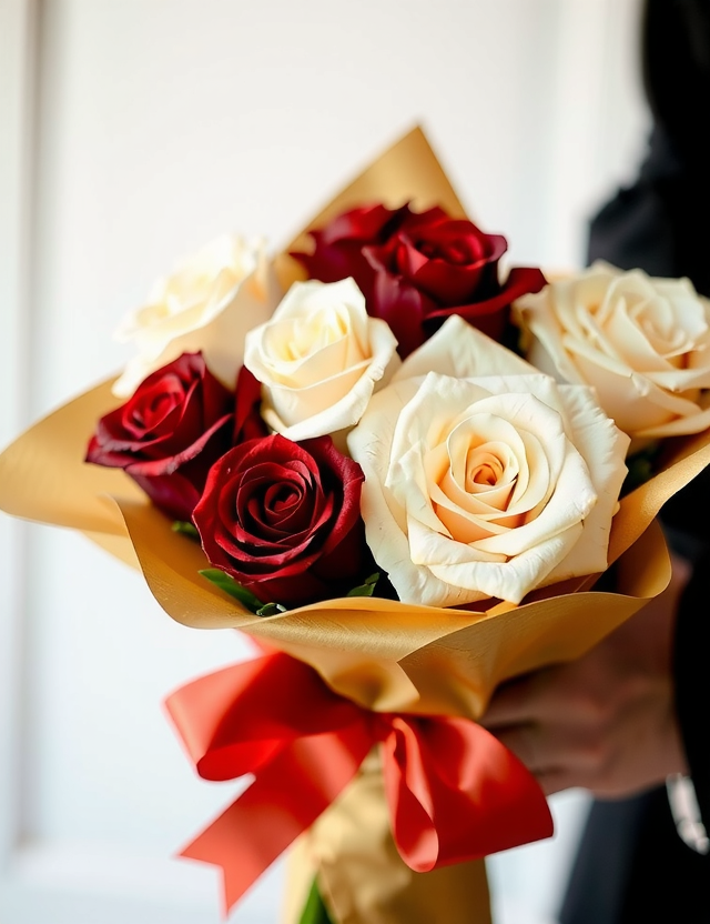 Yıldönümü çiçekleri - Kırmızı ve beyaz güller birlik sembolü